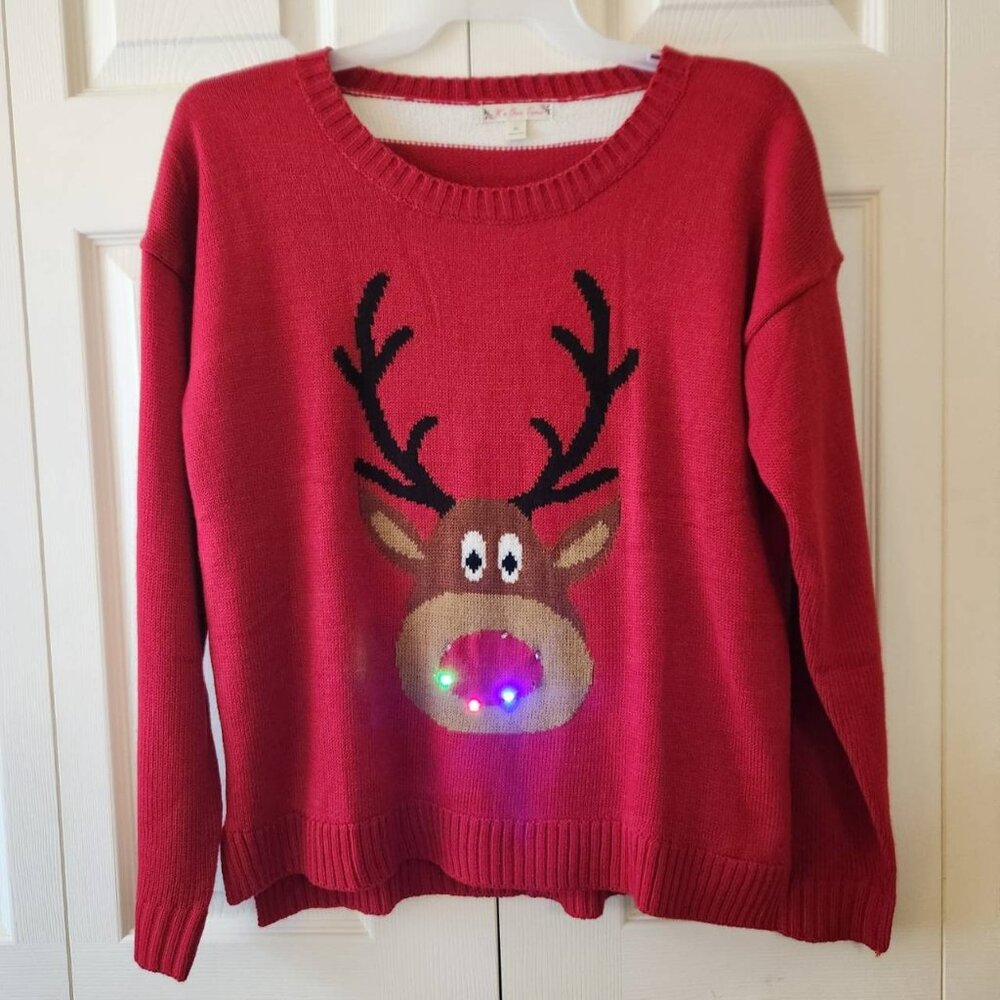 Light-Up Reindeer Sweater With LED Nose Red Size XL